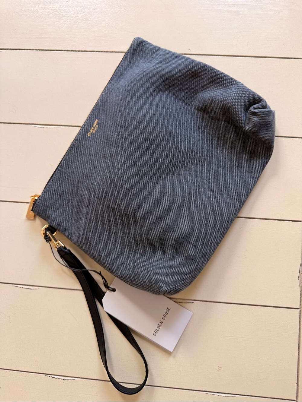Golden Goose Grey Canvas Pouch with Gold Logo